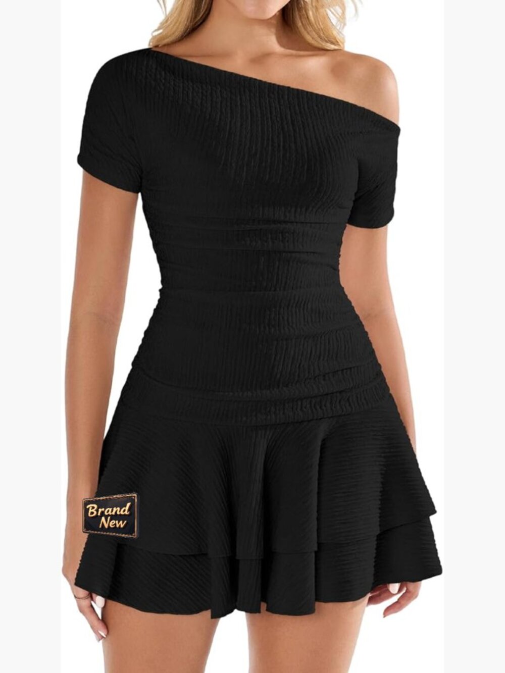 Off Shoulder Mini Dress Ruffle Flowy A Line Cocktail Party Short Dress